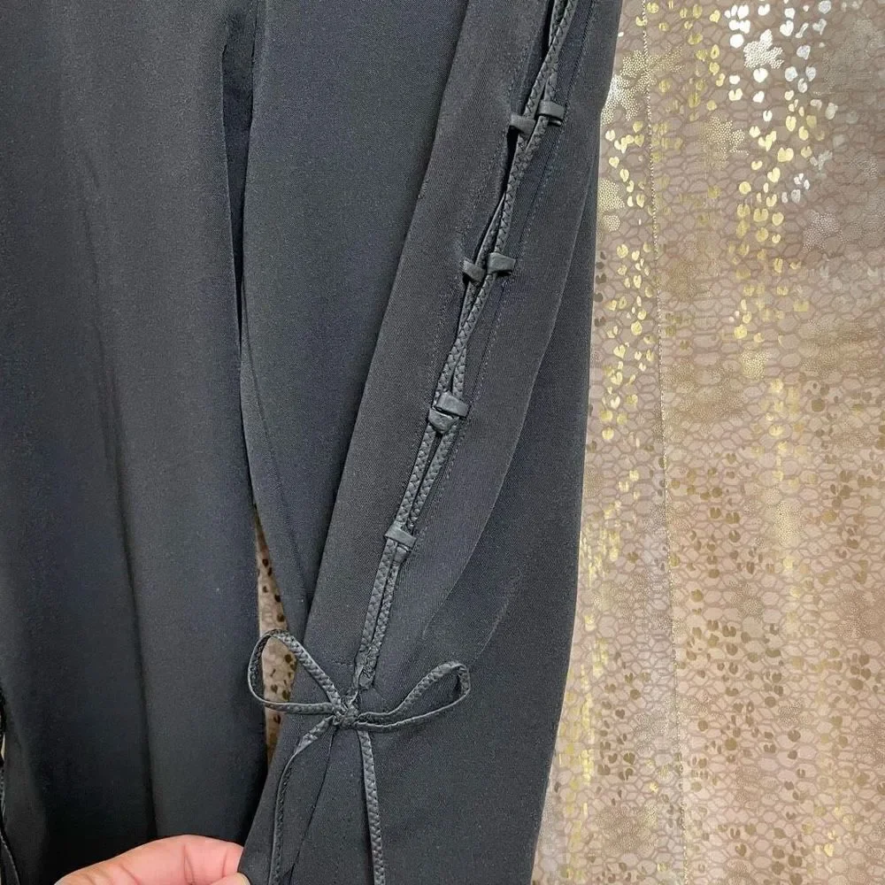 Retro Black Lace Up Side Tie Slit Pants, Small - Picture 3 of 8